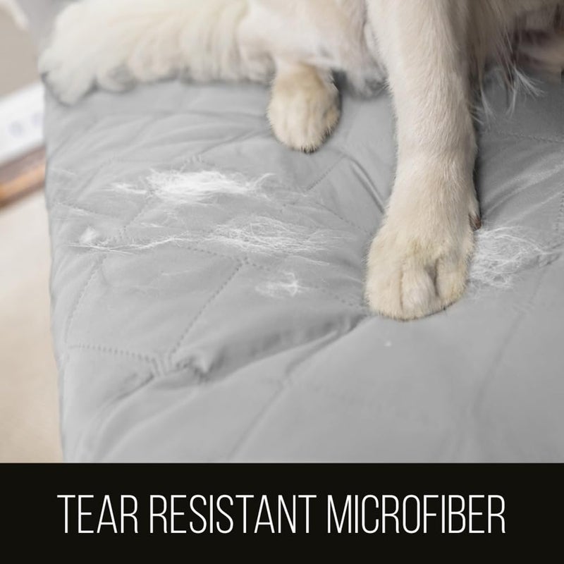 Sofa Shield Couch Slip Cover with Patented Strap, Cushion Protector, US Designed Reversible Stain and Dog Tear Resistant Slipcover, 78 inch Seat, Washable Covers for Dogs Pets, Light Gray - Image 3